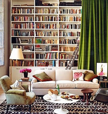 great idea for curtains and library via velvet moss
